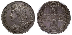James II (1685-88), silver Crown, 1688/7, second laureate and draped bust left, legend and toothed border surrounding, IACOBVS. II. DEI. GRATIA, rev. ...
