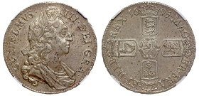 William III (1694-1702), silver Crown, 1695, first laureate and draped bust right with curved breastplate, legend and toothed border surrounding, GVLI...