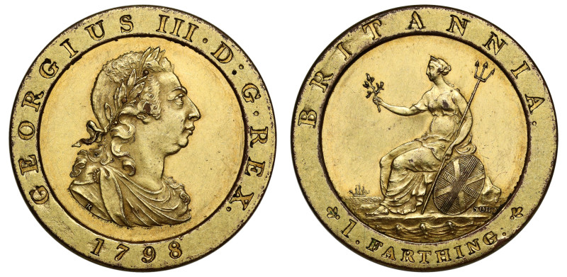 George III (1760-1820), Copper Gilt Pattern Farthing, 1798, early Soho mint, Bir...