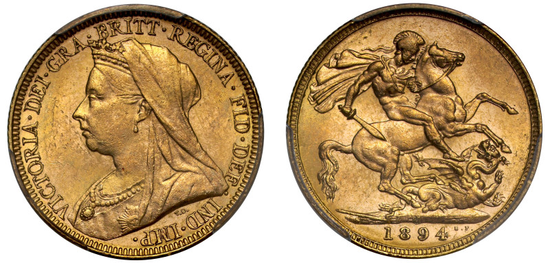 g Victoria (1837-1901), Sovereign, 1894-M, Melbourne Mint, Australia, veiled bus...