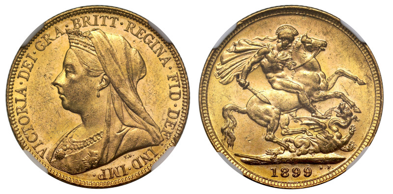 g Victoria (1837-1901), Sovereign, 1899-M, Melbourne Mint, Australia, veiled bus...