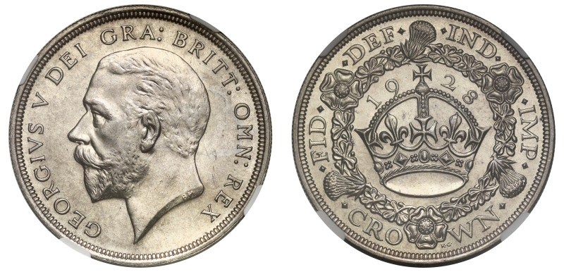 George V (1910-1936), Crown, 1928, Wreath type, bare head left, BM on truncation...