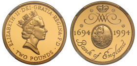 Elizabeth II (1952 - 2022), gold proof Two-Pounds, 1994, 300th Anniversary of the Bank of England, crowned head right, RDM on truncation, ELIZABETH. I...