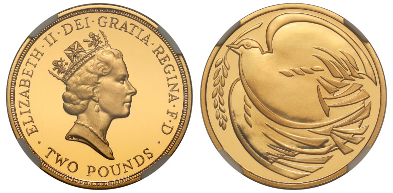 Elizabeth II (1952 -2022), gold proof Two-Pounds, 1995, for the 50th Anniversary...