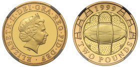 Elizabeth II (1952-2022), gold proof Two-Pounds, 1999, for the Rugby World Cup, crowned head right, IRB initials below for designer Ian Rank-Broadley,...