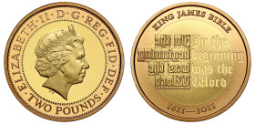 Elizabeth II (1952-2022), proof Two Pounds, 2011, The 400th Anniversary of the King James Bible, crowned bust right, IRB below, rev. the opening verse...