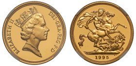 Elizabeth II (1952 -2022), gold proof Sovereign, 1995, crowned head right, RDM incuse on truncation, ELIZABETH II DEI. GRA. REG. F: D, rev. St. George...