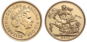 g Elizabeth II (1952-2022), Sovereign, 2014, Struck on the Day, First Birthday of Prince George, crowned head right, IRB below truncation, ELIZABETH.I...