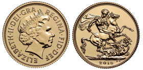 g Elizabeth II (1952-2022), Sovereign, 2015, Struck on the Day, Birth of Princess Charlotte, crowned head right, IRB below truncation, ELIZABETH.II.DE...