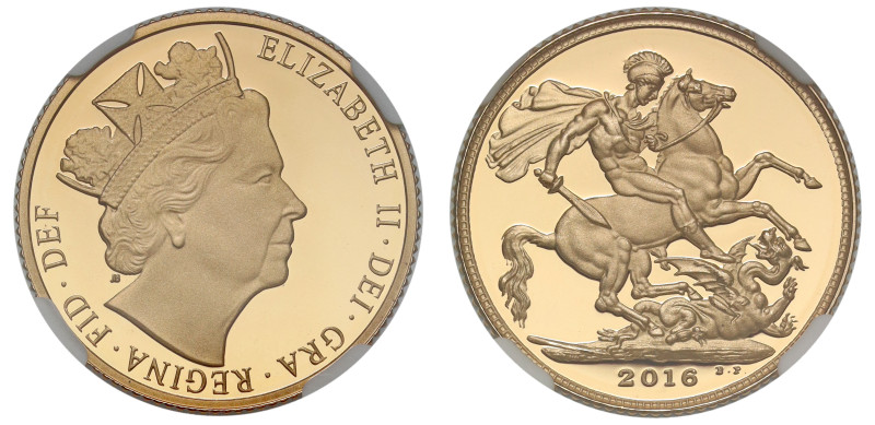 g Elizabeth II (1952-2022), proof Sovereign, 2016, sixth crowned head right off ...