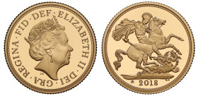 Elizabeth II (1952 -2022), proof piedfort sovereign, 2018, commemorating the 65th Anniversary of the Coronation, crowned fifth head right, JC below, E...