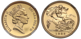 Elizabeth II (1952 -2022), gold proof Half-Sovereign, 1985, crowned head right, RDM incuse on truncation, ELIZABETH II DEI. GRA. REG. F: D, rev. St. G...