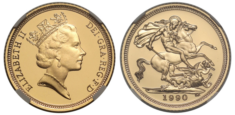 Elizabeth II (1952 -2022), gold proof Half-Sovereign, 1990, crowned head right, ...