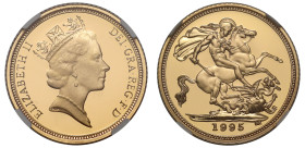 Elizabeth II (1952 -2022), gold proof Half-Sovereign, 1995, crowned head right, RDM incuse on truncation, ELIZABETH II DEI. GRA. REG. F: D, rev. St. G...