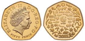 Elizabeth II (1952-2022), gold proof Fifty Pence, 2011, The Fiftieth Anniversary of the World Wildlife Fund, crowned bust right, IRB below, rev. desig...