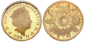 Elizabeth II (1952 -2022), gold proof One Ounce of One Hundred Pounds, 2021, Completer Coin for the Queen’s Beast series, struck in one ounce of 999.9...