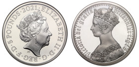 Elizabeth II (1952-2022), silver proof Two-Ounces of Five Pounds, 2021, struck in 999.9 Fine Silver from the Great Engravers series commemorating the ...
