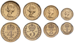 Elizabeth II (1952-2022), gold proof Maundy Set, 2002, produced as part of the 13-coin Set to celebrate the Golden Jubilee of Queen Elizabeth II, youn...