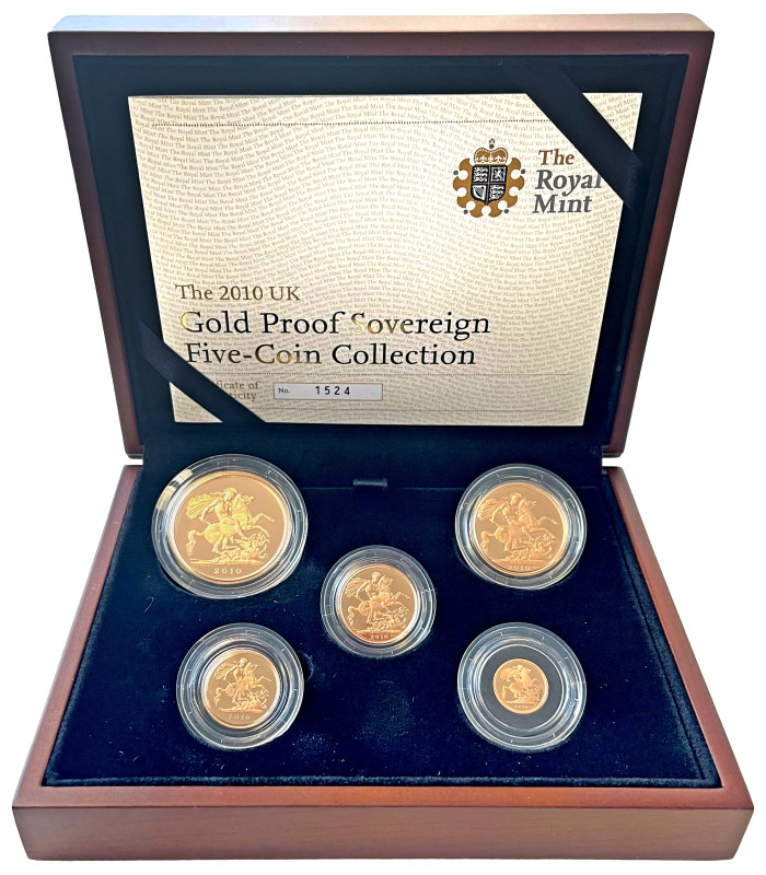 Elizabeth II (1952-2022), gold proof 5-coin Set, 2010, comprising Five Pounds, T...