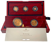 Elizabeth II (1952-2022), gold proof 5-coin Set, 2021, Five Pounds, Two Pounds, Sovereign, Half-Sovereign and Quarter-Sovereign, crowned head right, J...