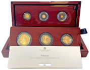 Elizabeth II (1952-2022), gold proof 6-coin Set, 2022, One Hundred Pounds, Fifty Pounds, Twenty Five Pounds, Ten Pounds, One Pound, 50p, crowned head ...