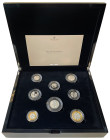 Charles III (2022 -), silver proof Definitive Set, 2023. All coins obverse bare head left, MJ below for designer Martin Jennings, legend and toothed b...