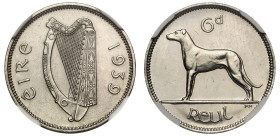 Ireland, Republic, nickel proof Sixpence, 1939, Irish Harp, ÉIRE 1939 around, rev. Wolfhound (S.6636). Graded by NGC as PF62. 

NGC Certification 69...