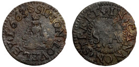 17th Century Token, London, Cannon Street, Simon Loveley, Farthing, undated, crowned maiden’s head, legend surrounding with lozenge stops and rosette ...