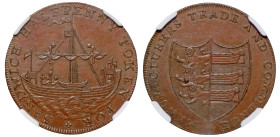 Token, 18th century, Kent, Sandwich - Copper Halfpenny Token, struck in the 1790s, ancient sloop in sail, legend surrounds SANDWICH HALFPENNY TOKEN FO...