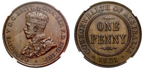 Australia, George V (1910-36), Penny, 1931, normal date, crowned bust left, GEORGIVS V D. G. BRITT: OMN: REX F. D. IND: IMP:, rev. Value within circle...