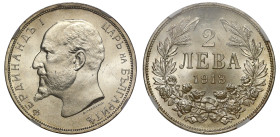 Bulgaria, Ferdinand I (1908-1918), Two Leva, 1913, head left, rev. value and date within wreath of rose, laurel and wheat (KM.32). With pleasing cartw...