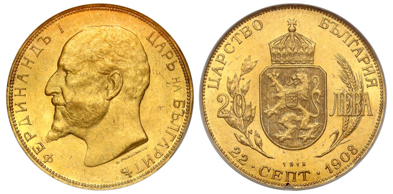 Bulgaria, Original, gold Twenty Leva, 1912, issued for the declaration of indepe...