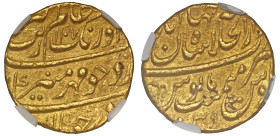 Aurangzeb (AH 1068-1118 / 1658-1707 AD), gold Mohur, Dar al-Khilafat Shahjahanabad, AH 1107, year 39, 9h (KM.315.55). Very fine; in NGC holder graded ...