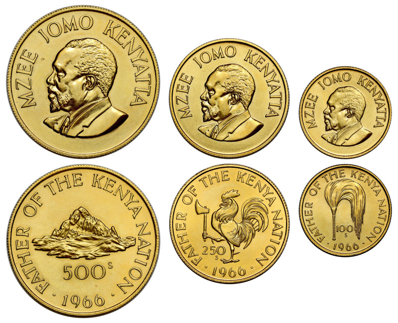 g Kenya, Republic, gold proof 3-coin Set, 1966, 75th Birthday of Mzee Jomo Kenya...