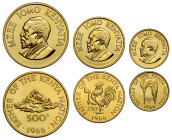 g Kenya, Republic, gold proof 3-coin Set, 1966, 75th Birthday of Mzee Jomo Kenyatta, 1st President of Kenya, consisting of 500 Shillings, 250 Shilling...