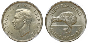 New Zealand, George VI (1936-52), silver Florin, 1945, crowned bust of George VI left, initials HP below truncation for engraver Thomas Humphrey Paget...
