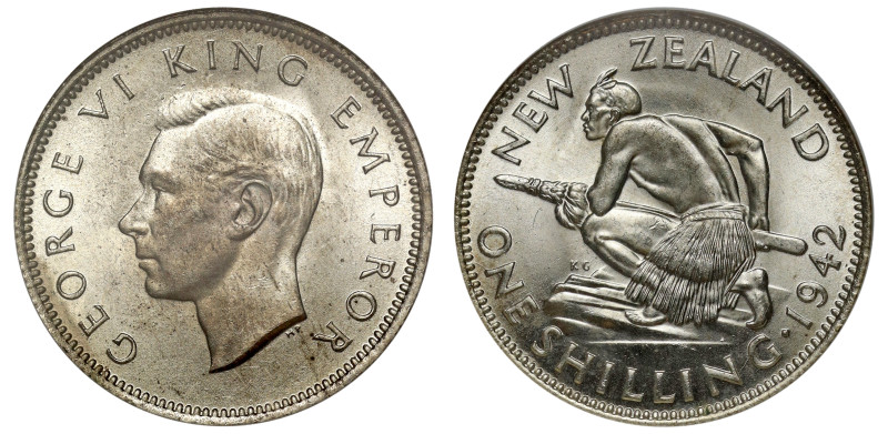 New Zealand, George VI (1936-52), silver Shilling, 1942, bust of George VI left,...
