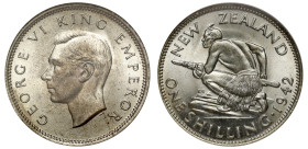 New Zealand, George VI (1936-52), silver Shilling, 1942, bust of George VI left, initials HP below truncation for engraver Thomas Humphrey Paget, lege...
