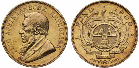 South African Republic, gold Pond, 1900, portrait of South African President Paul Kruger left, Afrikaans legend reads ZUID AFRIKAANSCHE REPUBLIKE, rev...