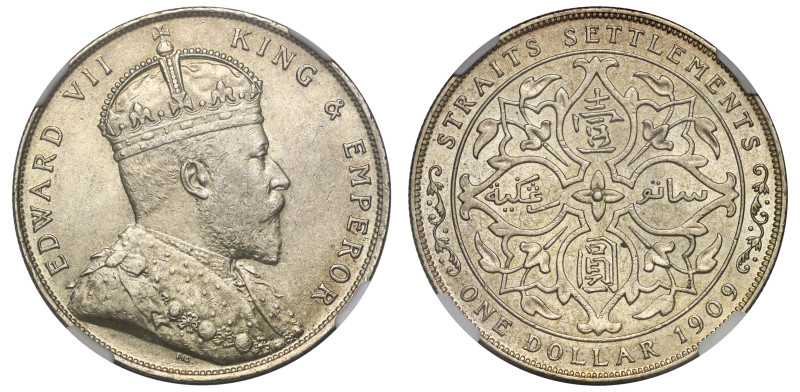 Straits Settlements, Edward VII (1901-1910), Dollar, 1909, crowned bust right, E...