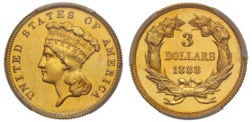 United States of America, gold proof Three Dollars or Three Dollar Gold Princess, 1888, Philadelphia mint, designer James B. Longacre, head of Native ...