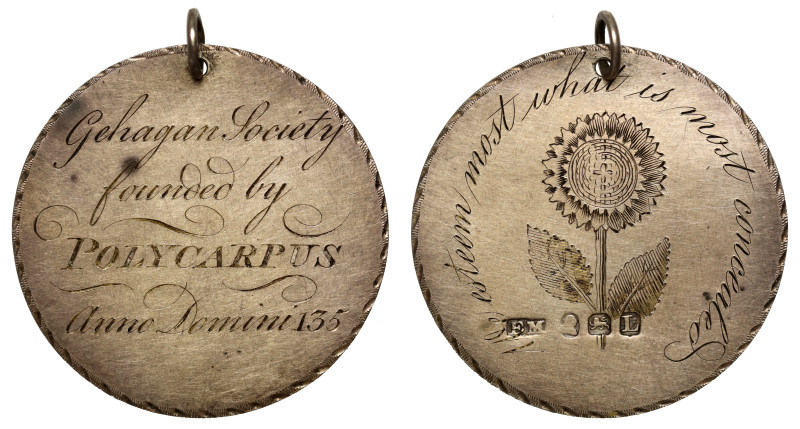 The Gehagan Society, silver member’s medal or pass, c. 1806, GEHAGAN SOCIETY FOU...