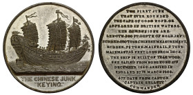 Chinese interest, Voyage of the Chinese Junk Keying, 1848, white metal medal by Thomas Halliday, starboard view of the junk in full sail, below THE CH...