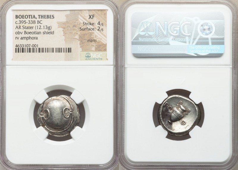BOEOTIA. Thebes. Ca. 395-338 BC. AR stater (21mm, 12.13 gm, 2h). NGC XF 4/5 - 2/...