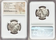 ATTICA. Athens. Ca. 440-404 BC. AR tetradrachm (24mm, 17.17 gm, 5h). NGC AU 4/5 - 4/5. Mid-mass coinage issue. Head of Athena right, wearing crested A...