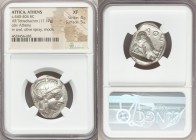 ATTICA. Athens. Ca. 440-404 BC. AR tetradrachm (23mm, 17.17 gm, 4h). NGC XF 4/5 - 5/5. Mid-mass coinage issue. Head of Athena right, wearing crested A...