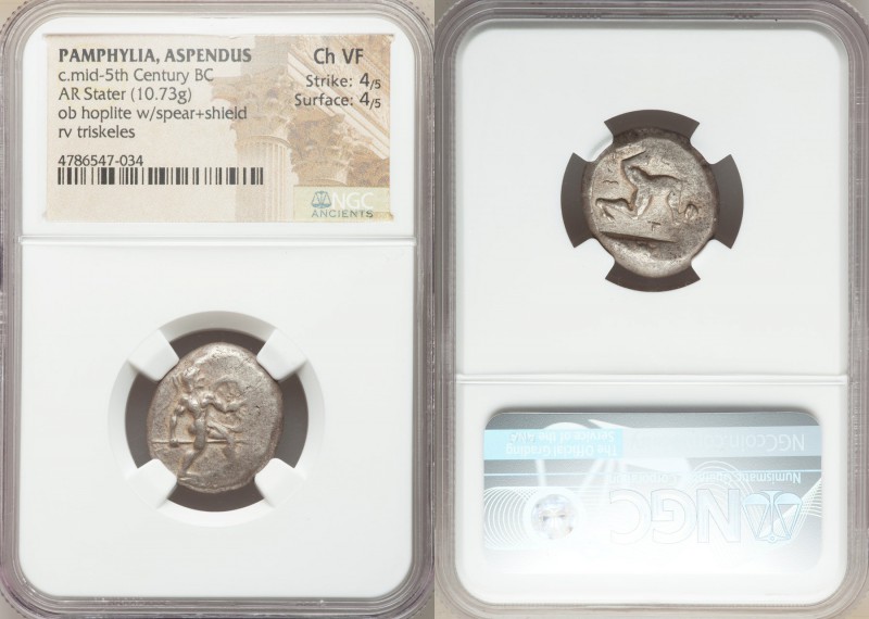 PAMPHYLIA. Aspendus. Ca. mid-5th century BC. AR stater (19mm, 10.73 gm). NGC Cho...