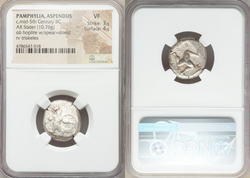 PAMPHYLIA. Aspendus. Ca. mid-5th century BC. AR stater (19mm, 10.76 gm). NGC VF ...