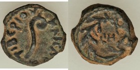 JUDAEA. Roman Procurators. Pontius Pilate (AD 26-36). AE prutah (15mm, 1.92 gm, 5h). XF. Jerusalem, dated Regnal Year 18 of Tiberius (AD 31/2). TIBEPI...