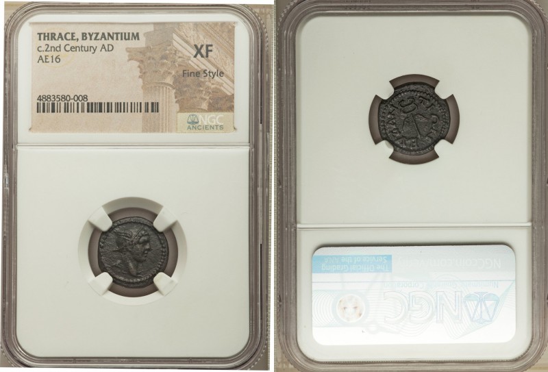 THRACE. Byzantium. 2nd century AD. AE (17mm, 5h). NGC XF, Fine Style. Head of He...